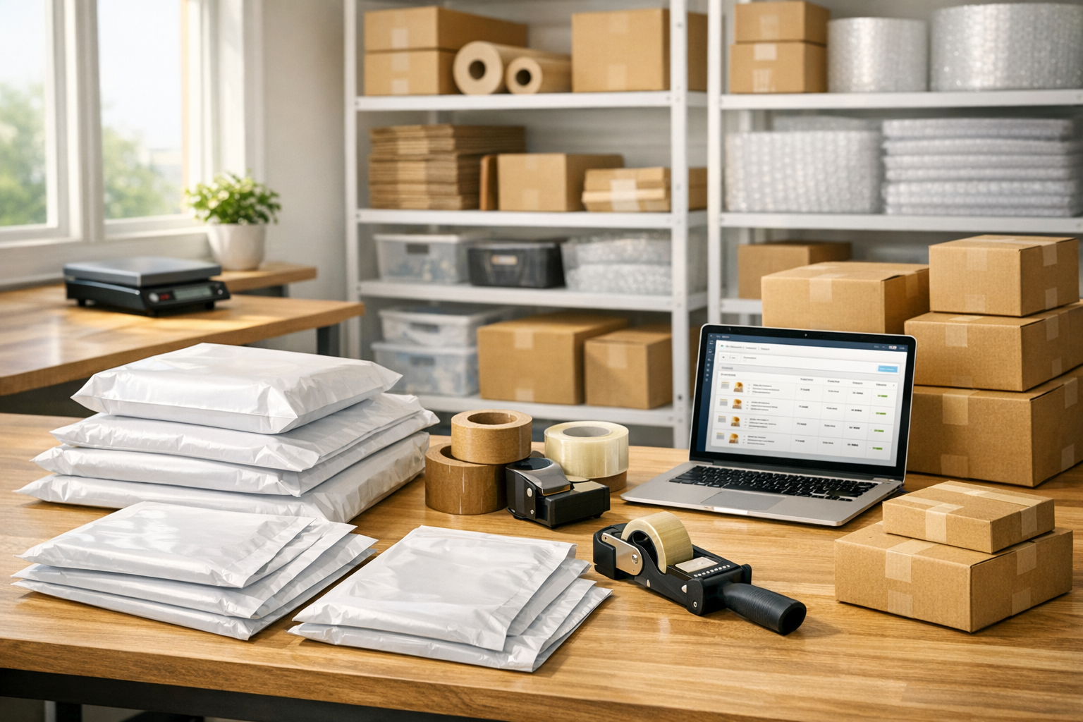 COEX verzendzakken op werktafel in magazijn