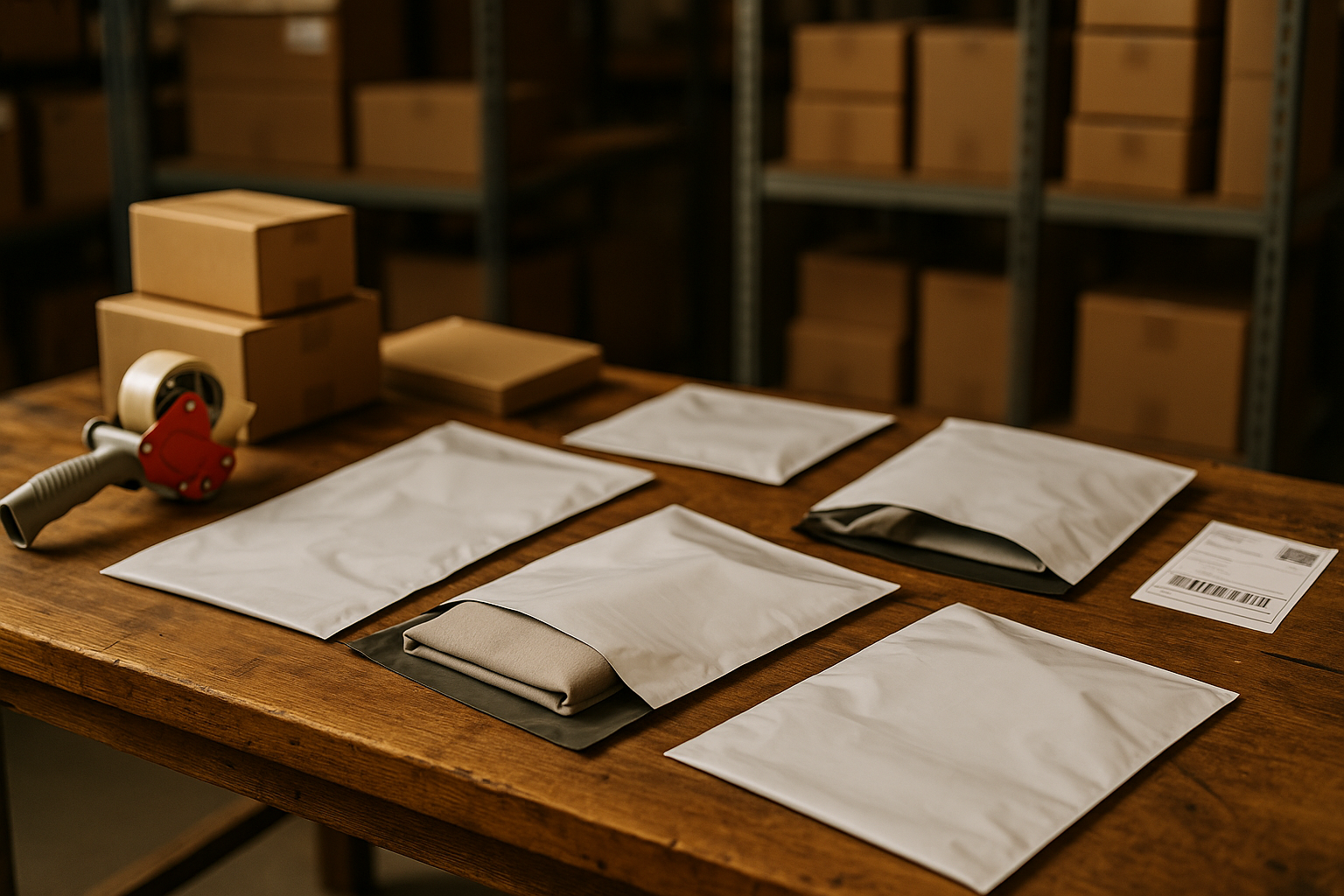 COEX verzendzakken op werktafel in magazijn